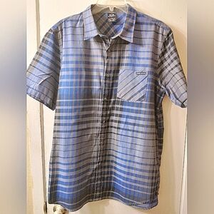 Oakley Button Up Men's Blue Geometric Stripes Short Sleeve Size Lg Regular